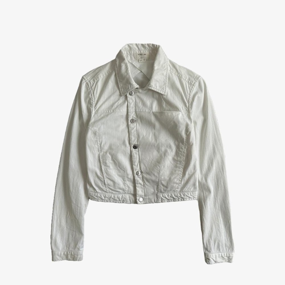 White Cropped Button-Up Collared Jacket by Helmut Lang